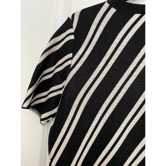 NWT Ann Taylor Black White Diagonal Stripe Short Sleeve Sweater Size Large Petit - Picture 5 of 5